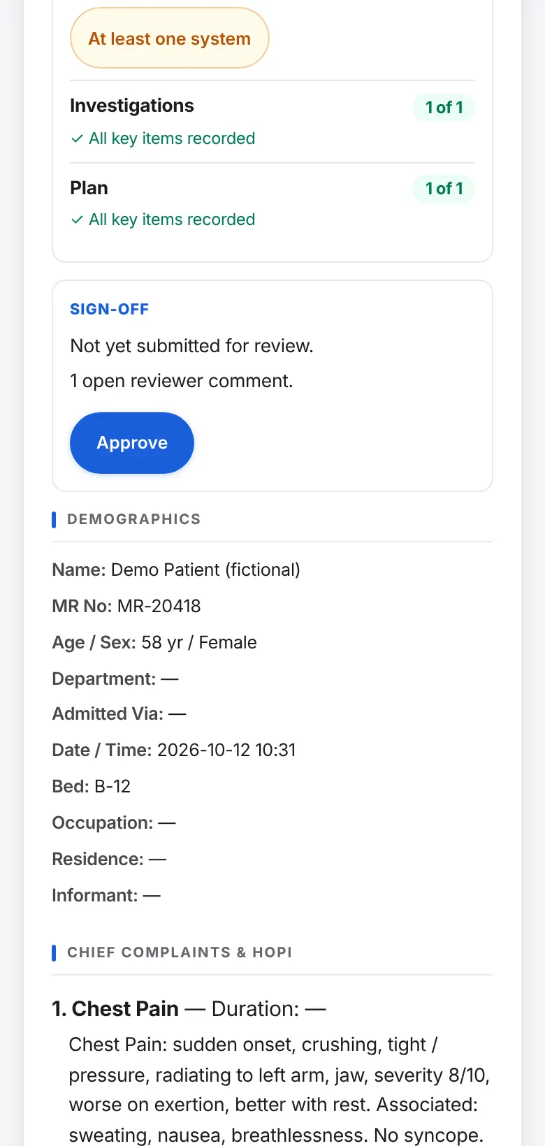 The sign-off box with an Approve button and one open reviewer comment.